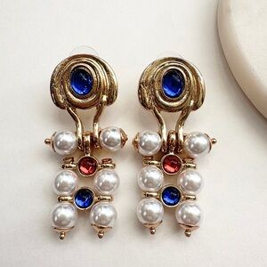 Monroe Earrings - Elegant Gold, Blue, Red, and Pearl Earrings